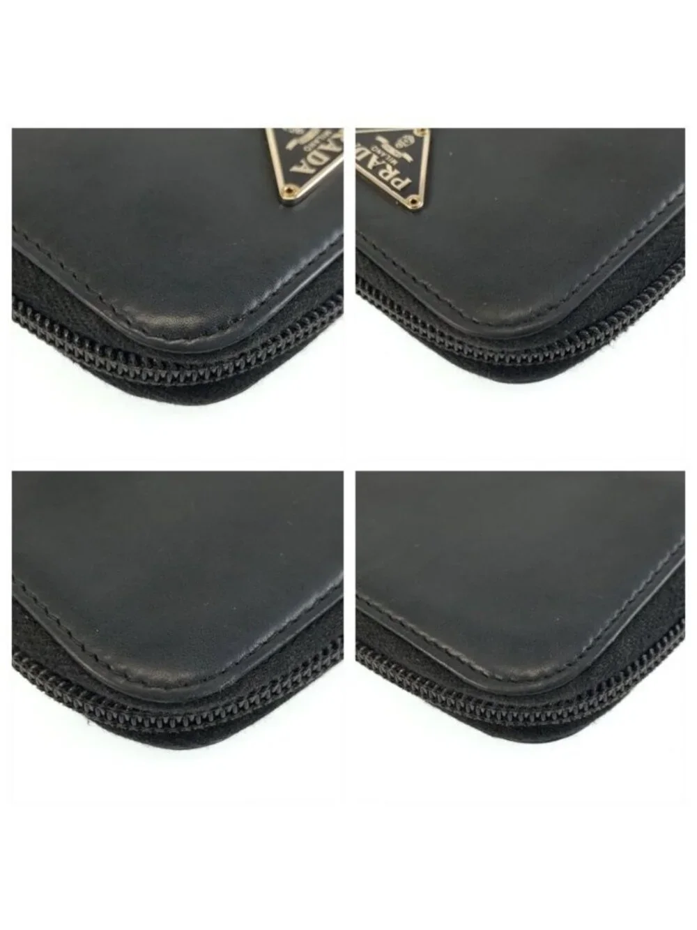 Prada Black Silver Leather Coin Purse